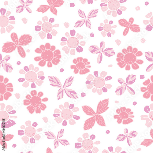 Vector textured painted flower seamless pattern background with hand-drawn elements