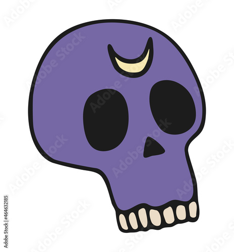 Vector isolated element, anatomy, skull. Hand drawn colored illustration. Design for card, print, logos, poster. Halloween theme.