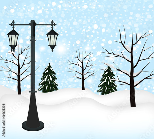 Winter snowing landscape. vector illustration