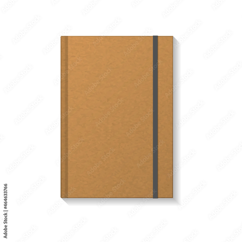 Blank brown kraft paper book or notebook with black elastic bookmark mockup template. Blank brown kraft paper book or notebook with black elastic bookmark mockup template.
