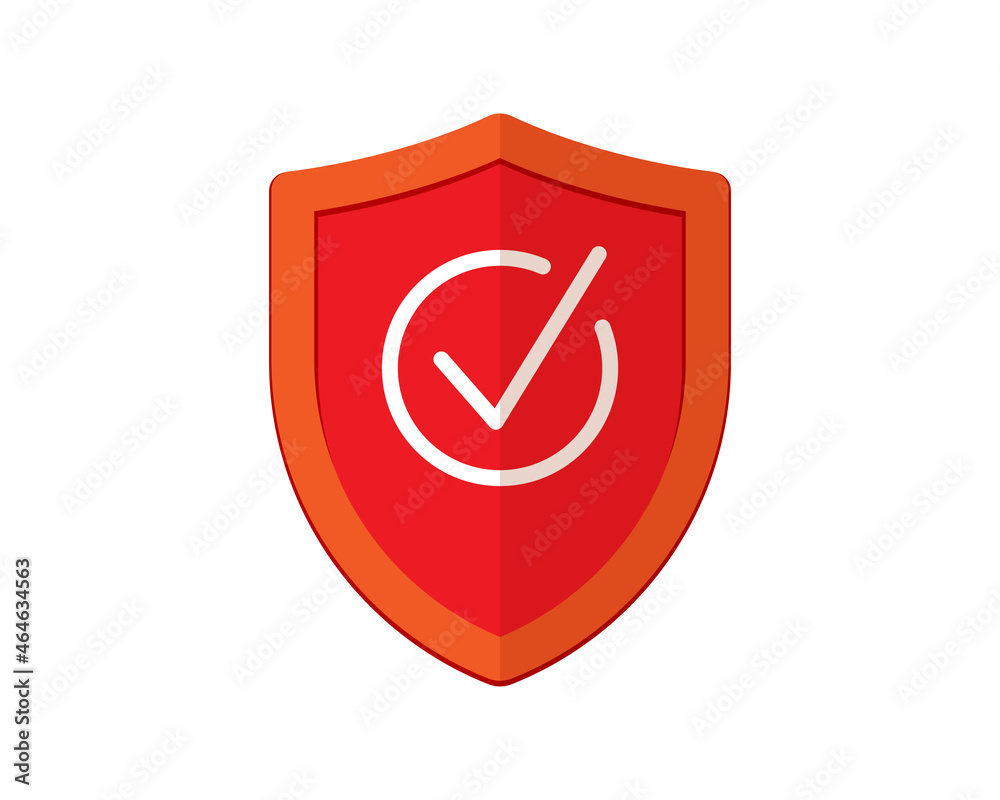 Red Protection Symbol Red shield with check mark security symbol. Protection and safety ...