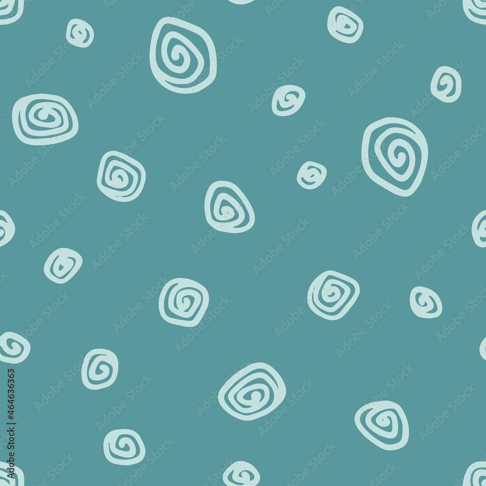 Spiral seamless pattern. Retro background with hand-drawn doodle lines. Minimalistic Scandinavian style in pastel colors. Ideal for printing baby clothes, textiles, fabrics, wrapping paper.