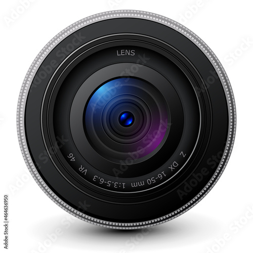 Camera photo lens 3D icon, realistic technology symbol design.