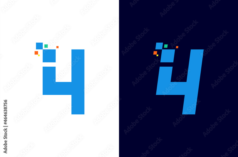 Number 4 digital logo design with pixel Number 4 digital logo design with pixel