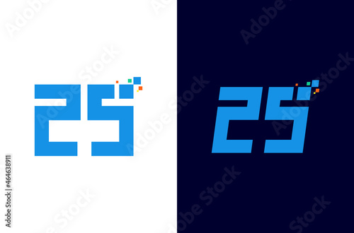 Number 25 digital logo design with pixel