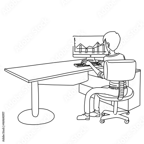 Hugo Man Working Typing on Computer Office Desk Whiteboard Animation SVG Image