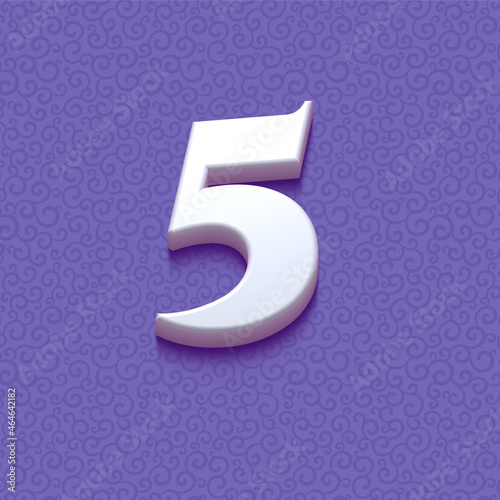 set of 3d numbers on violet background, five