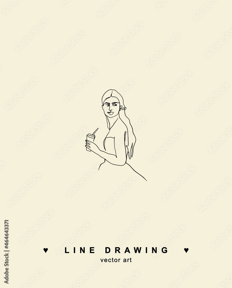 Line-drawn woman. Girl with coffee. Woman in a dress. Bride line drawing. Young girl in dress drawing by line. Vector line drawing. Line-drawn woman. Girl with coffee. Woman in a dress. Bride line drawing. Young girl in dress drawing by line. Vector line drawing.