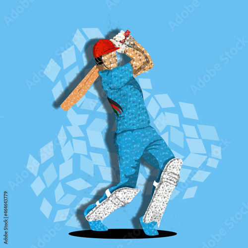 Illustration Of Afghanistan Cricket Batter Player In Rhombus Pattern On Blue Background.