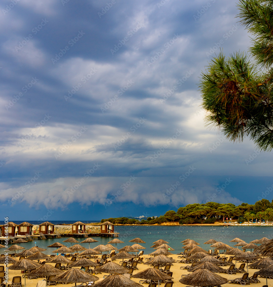 beautiful view of an empty beach with storm clouds before a thunderstorm on the Mediterranean coast in Turkey, Avsalar
beautiful view of an empty beach with storm clouds before a thunderstorm on the Mediterranean coast in Turkey, Avsalar