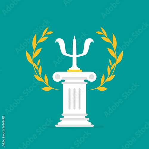Antique pillar with big letter Psi and laurel. Podium, greek column for best therapy.
