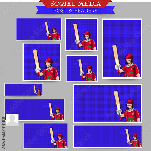 Social Media Post Collections of a Cricketer or Batter in Team Jersey Celebrating with Copy Space for Your Message. Pixel Art Detailed Character Illustration.