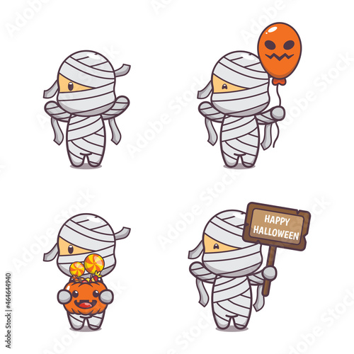 Cute cartoon mummy character vector illustration