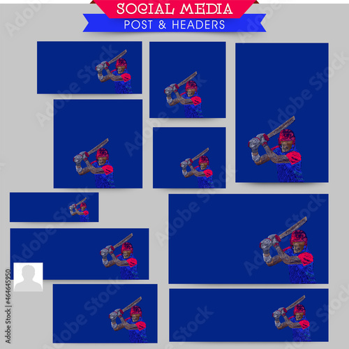Social Media Post Collections of a Cricketer or Batter in Team Jersey Playing a Shot with Copy Space for Your Message. Pixel Art Detailed Character Illustration.