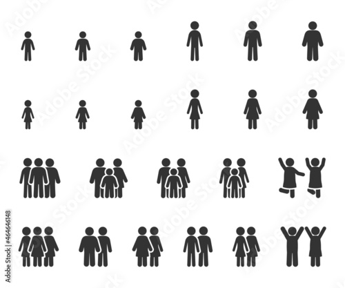 Vector set of people skinny, normal, fat flat icons. Body mass index. Different proportions of human body. photo
