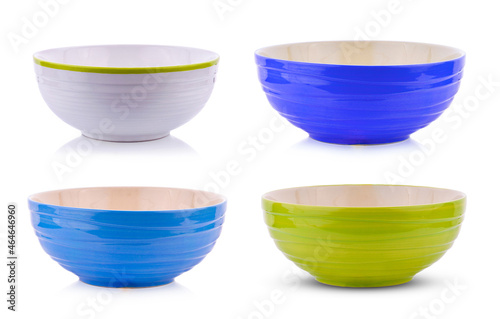 multi colored bowls isolated on white background