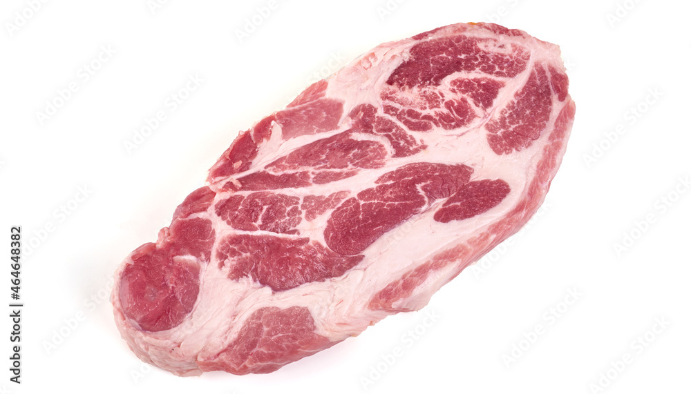 Pork shoulder butt steak, isolated on white background.