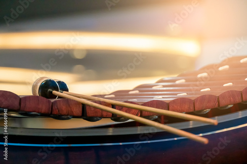 Close up thai xylophone with light flare