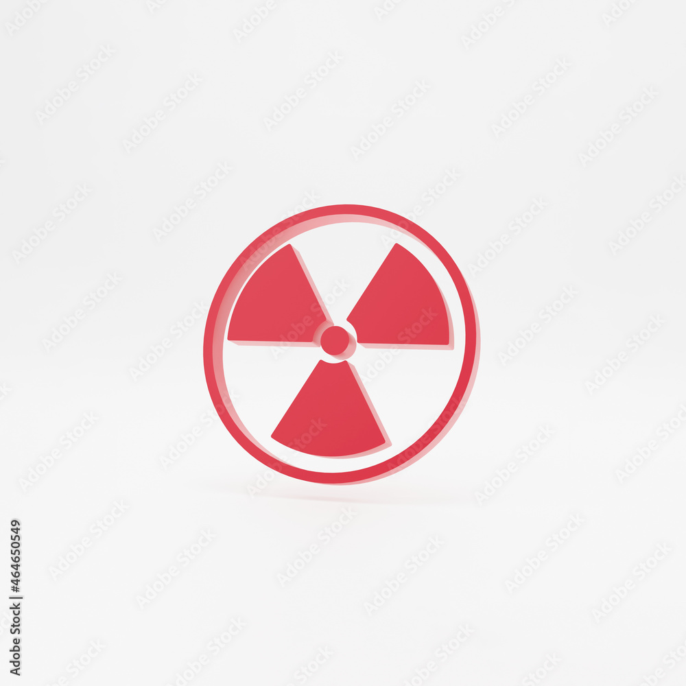 Radiation icon. Red Radiation symbol isolated on white concrete background. Modern icon for website, social media, presentation, design template element. 3D render. Radiation icon. Red Radiation symbol isolated on white concrete background. Modern icon for website, social media, presentation, design template element. 3D render.