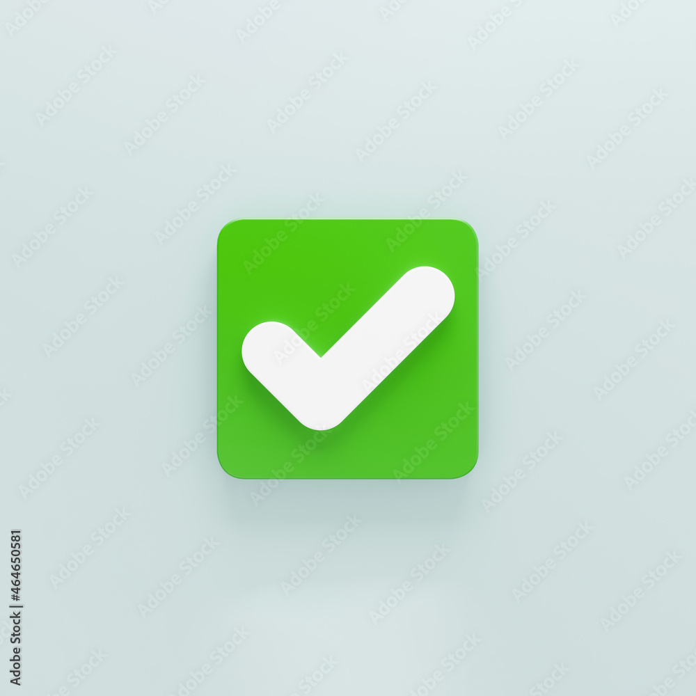 3d Green check mark or tick isolated over gray background with shadow 3D rendering 3d Green check mark or tick isolated over gray background with shadow 3D rendering