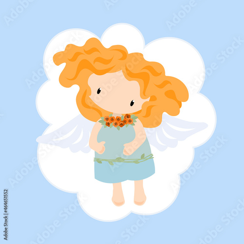 Angel, congratulations on the holiday. Flat style. vector illustration.