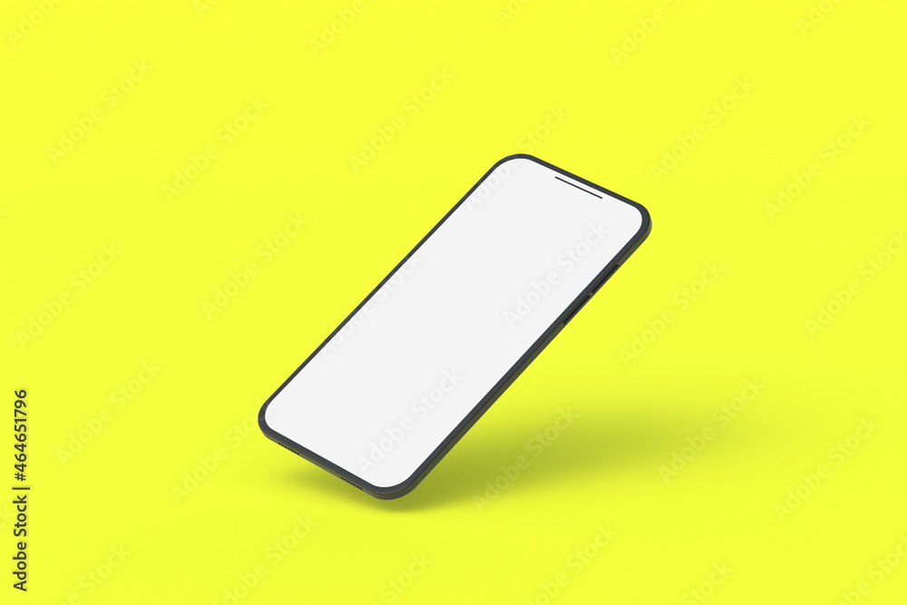 One smartphone with isolated white screen on yellow background. 3d render One smartphone with isolated white screen on yellow background. 3d render