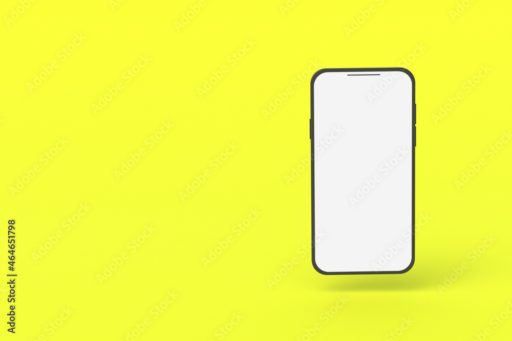 One smartphone with isolated white screen on yellow background. Copy space. 3d render One smartphone with isolated white screen on yellow background. Copy space. 3d render