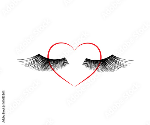 Long eyelashes and heart on an isolated background. Symbol. Vector illustration.