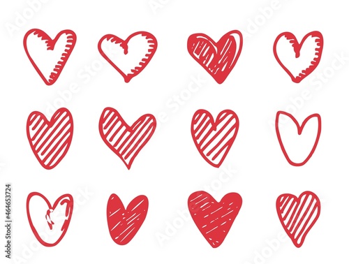 Set of hand drawn heart. Hand Drawn rough marker hearts isolated on white background. Vector isolated illustration. For your graphic design