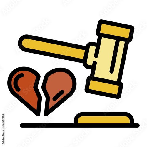 Divorce judge gavel icon. Outline divorce judge gavel vector icon color flat isolated