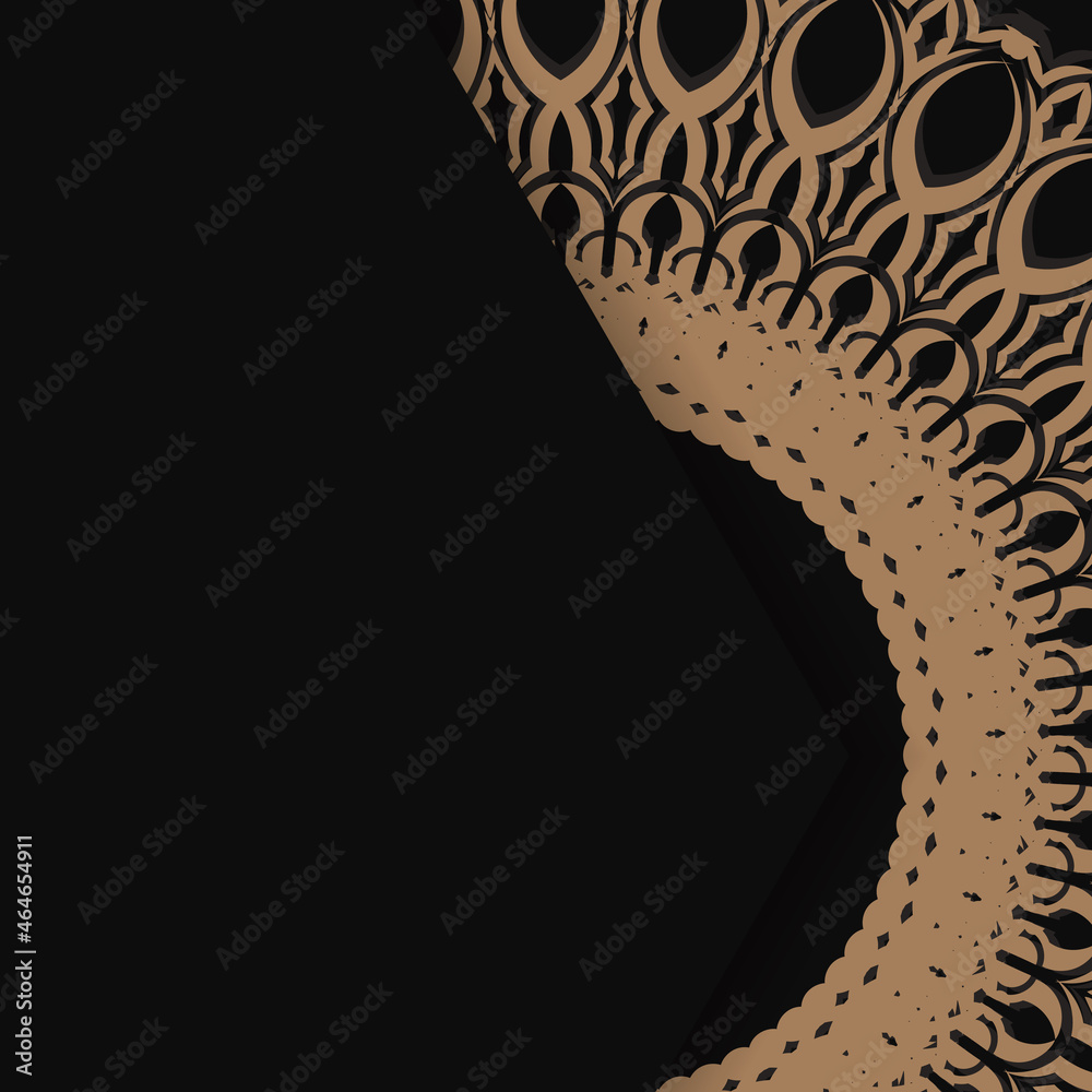 Fototapeta premium Black postcard with vintage brown ornament for your congratulations.