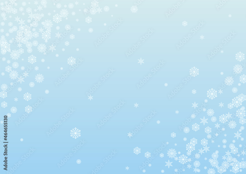 White Confetti Background Vector Blue. Snow Luxury Card. Light Snowflake Cold Illustration. Sparkle Flake Texture.