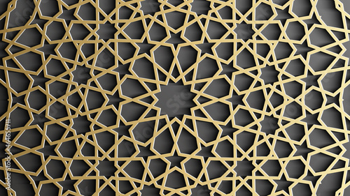 Gold islamic pattern on black background. Islamic ornament vector  persian motiff.