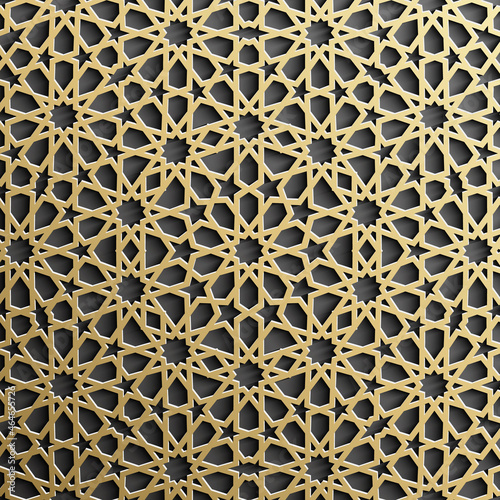 Gold islamic pattern on black background. Islamic ornament vector  persian motiff.