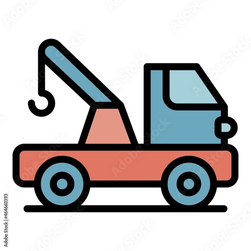 Highway tow truck icon. Outline highway tow truck vector icon color flat isolated