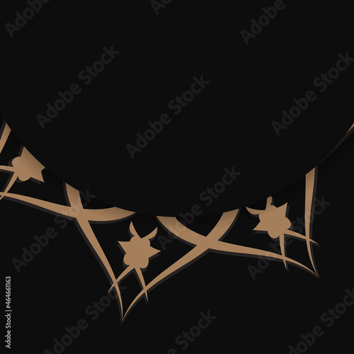 Greeting card in black color with a mandala in brown pattern prepared for printing.