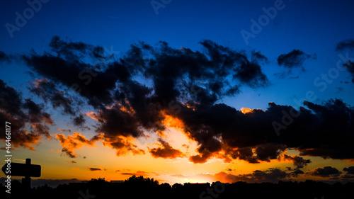 sunset in the outskirts of Ciutadella, Menorca, Spain. Sky and clouds with blue and orange sky