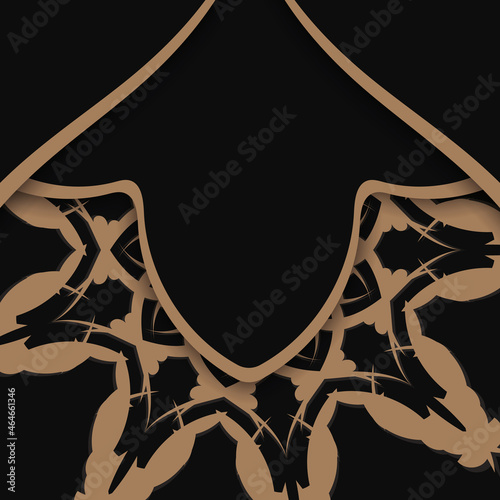 Greeting card in black color with abstract brown pattern prepared for printing.