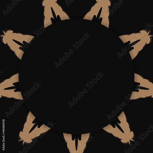 Greeting card in black color with a mandala in brown ornament prepared for printing.