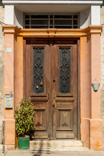 Wooden front door in Limassol Old town, Cyprus