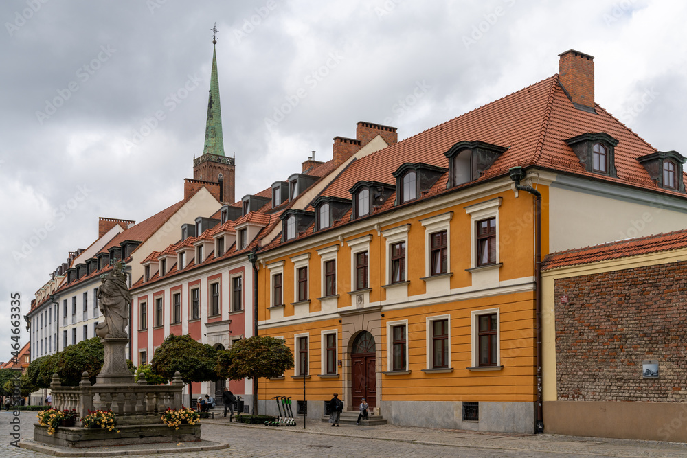 historic old town city center of Breslau with ist colorful buildings and churches