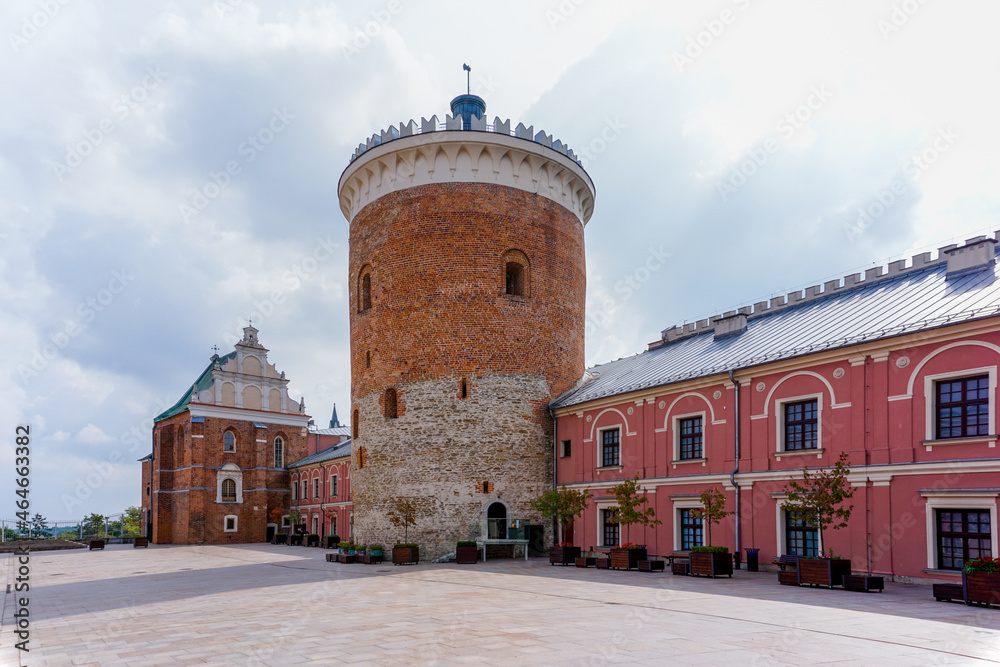 courtyard with guard tower and administrative buildings inside the Lublin Castle in the historic city center