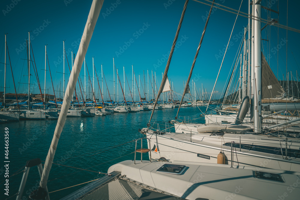 Fototapeta premium Travel around Greece yachts in Ionic Sea