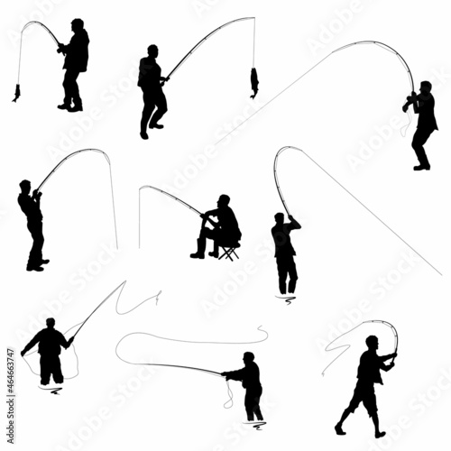 The Set of Fishermen Silhouettes. Vector Image