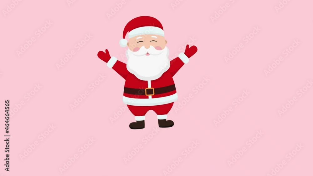 Santa Claus in christmas hat hands up jumping on pink background Santa Claus in christmas hat hands up jumping on pink background