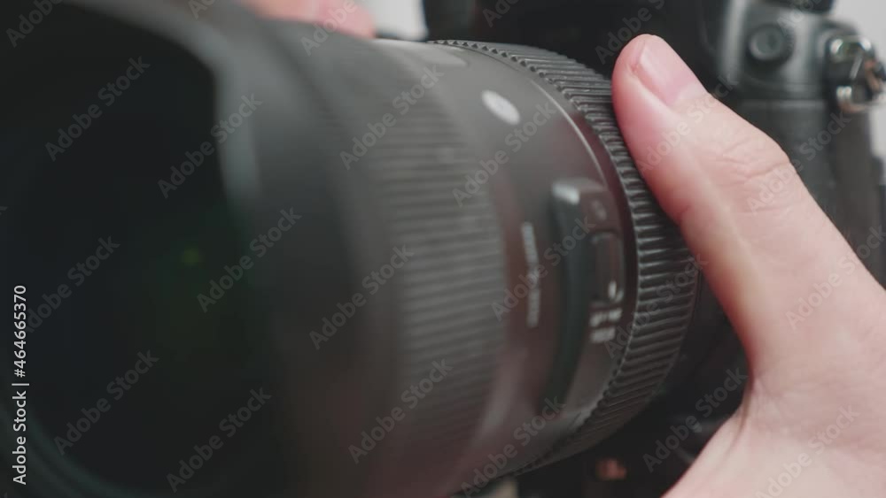 Close Up Hands Holding And Zoom Lens Camera For Talk Photo Or Record Video

