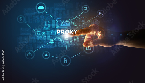 Hand touching cybersecurity button concept