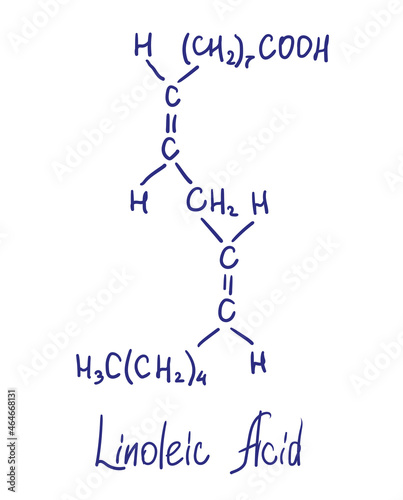 Linoleic acid chemical structure. Vector illustration Hand drawn.