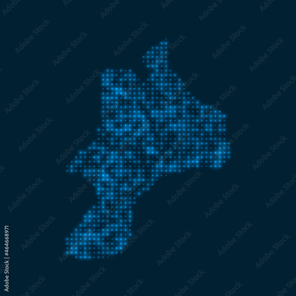 Fototapeta premium Mayreau dotted glowing map. Shape of the island with blue bright bulbs. Vector illustration.