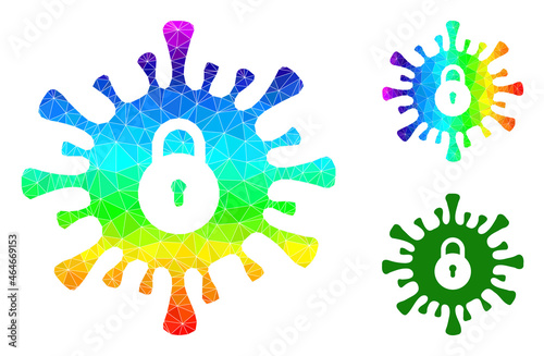 lowpoly infection lockdown icon with spectrum vibrant. Spectral colorful polygonal infection lockdown vector constructed from scattered colorful triangles.